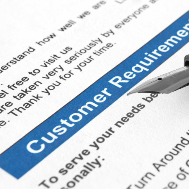 Ein Dokument mit dem Schriftzug "Customer Requirements".